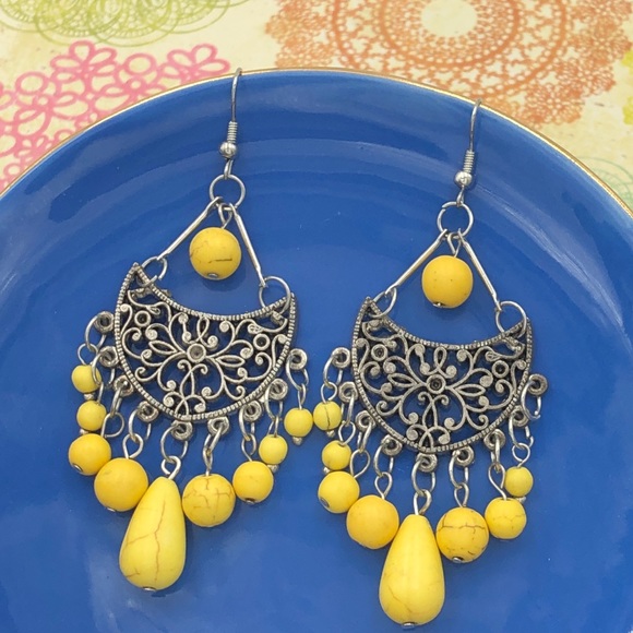Fashion Jewelry Jewelry - 🍀 Yellow Stone Chandelier Silver Dangle Earrings